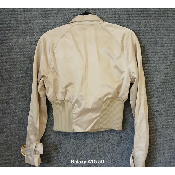 Bebe Vintage Y2K Cropped Moto Bomber Jacket Size M RARE Tan Beige Gold 00s Zip - Picture 2 of 9